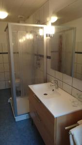 a bathroom with a sink and a shower at Pension Villa Irene in Bad Harzburg
