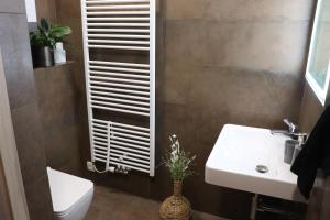 un bagno con un water e un lavandino di Apartmány B. Němcové a Česká Skalice