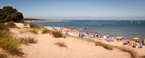 a crowd of people on a beach near the water at Camping Signol in Boyard-Ville