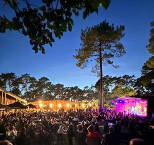 a crowd of people watching a concert at night at Coeur Des Sables in Saint-Julien-en-Born +49 photos
