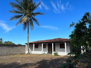 una palma di fronte a una casa bianca di Casa temporada frente ao mar , ilheus-ba a Ilhéus