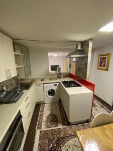 eine Küche mit Spüle und Waschmaschine in der Unterkunft Deenco apartment in Sarajevo + 24 Fotos