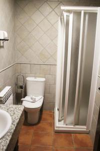 a bathroom with a toilet and a shower at Hotel Rural Vistahermosa in Béjar