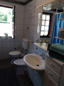łazienka z umywalką i toaletą w obiekcie Apartman Kačić w mieście Sveti Ivan Dobrinjski