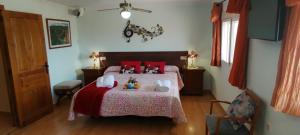 ein Schlafzimmer mit einem Bett mit roten Kissen in der Unterkunft Luz de Carboneras in Carboneras de Guadazaón