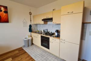 Η κουζίνα ή μικρή κουζίνα στο Gemütliches Apartment in Halle Saale NETFLIX u YT