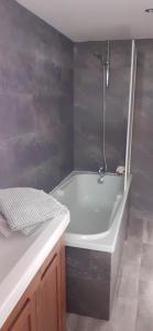 a bathroom with a bath tub and a sink at Beau studio à 2mn de la mer et avec jardin in Bray-Dunes +15 photos