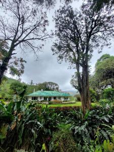 a house with a green roof in a field at Gartmore Estate Bungalow in Maskeliya