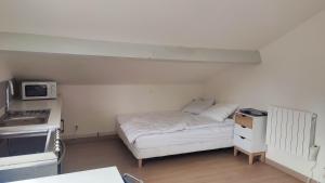 a small bedroom with a bed and a sink at Studio Pour Une deux Personnes in La Courneuve