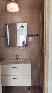 a bathroom with a sink and a mirror at Studio Pour Une deux Personnes in La Courneuve