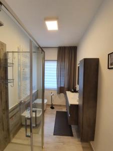 a bathroom with a shower and a sink and a toilet at Bergamo - La Casa Di Gianna in Nembro +63 photos