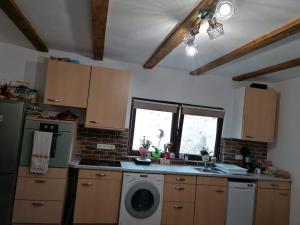 una cucina con lavatrice e finestra di La Ţară Casa Angelica a Mălîncrav
