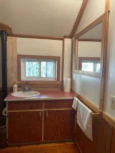 a bathroom with a sink and a mirror at Rustic Beaverfoot Lodge Room N3 in Parson +39 photos
