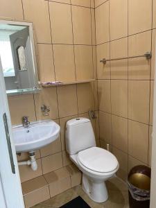 a bathroom with a toilet and a sink at Noclegi u Zygmunta in Mielno +57 photos