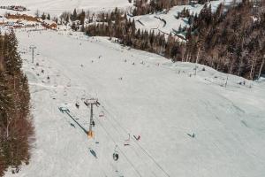 a group of people skiing down a snow covered slope at Apartman Hači in Kolašin