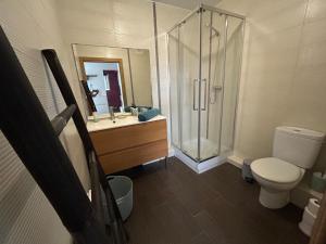 a bathroom with a shower and a toilet and a sink at Hendaya appartemento in Hendaye