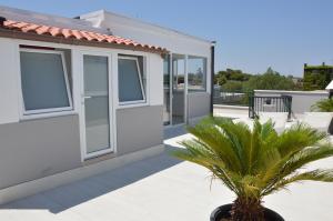 a house with sliding glass doors and a palm tree at Marimar Apartment in Bari