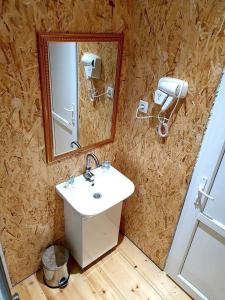 a bathroom with a sink and a mirror at 13th Turn in Borjomi