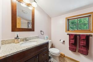 a bathroom with a sink and a toilet at Dog-friendly 6-acre 5BR 3BA home, game room, deck, Wisconsin Dells 10min in Lyndon Station +41 photos