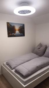 a bed in a room with a ceiling at Ferienwohnung Heimelig in Kappel-Grafenhausen
