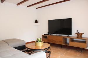 un soggiorno con un divano e una televisione di Casa da Ponta a Ponta do Pargo