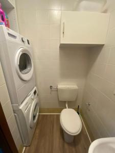 a small bathroom with a toilet and a washing machine at M&C House in Ponterotto