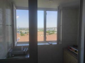 a bathroom with a sink and a window with a view at Navy Sky View - Garsoniera confort I in Tulcea