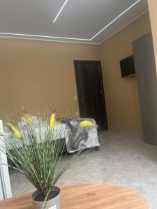 a living room with a couch and a table at Стаи за гости Бела in Ahtopol
