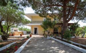 a house with a tree and a driveway at Villa Kali-mera in Sykia Chalkidikis