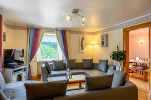 a living room with a couch and a tv at Villa Balboa in Sondernach