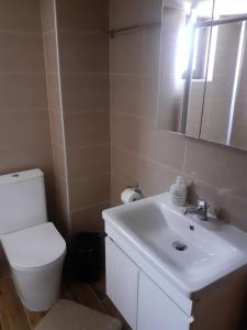a bathroom with a toilet and a sink and a mirror at GUSTO Apartment 2 in Orestiada +10 photos