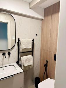 a bathroom with a sink and a mirror at LEX apartments in Palanga +24 photos