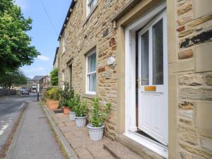 a row of potted plants on the side of a building at Ted's Cottage in Skipton