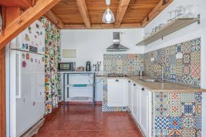 Agro Surf House في نوفو سانكتي بيتري: مطبخ به بلاط على الحائط ومغسلة