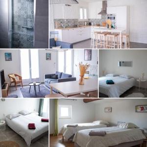 LOU DESTRE Maison 3 Chambres, parking vélo, Châteauneuf-du-Pape في شاتونوف-دو-باب: مجموعة صور مطبخ وغرفة معيشة
