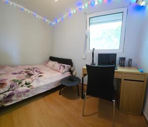 a bedroom with a bed and a desk and a window at Montebar1 in Bar