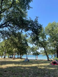 a group of people laying in the grass at the beach at Apartment De Frata in Frata