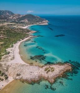 an aerial view of a beach and the ocean at Villa Venere in Domus de Maria