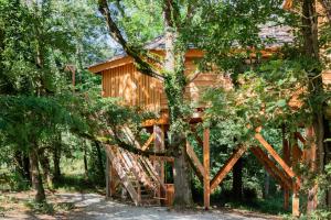 a tree house in the middle of the woods at Dolce et Cabane in Bérat