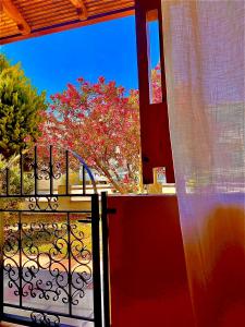 an open balcony with a view of a tree at Aristotelis Apartment in Nikiti
