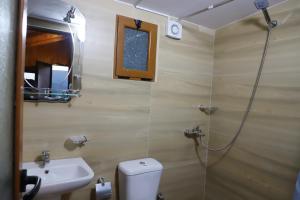 a bathroom with a toilet and a sink and a shower at bujtina Musta in Berat +53 photos