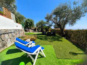 zwei Liegestühle auf dem Rasen in einem Hof in der Unterkunft Villa del Poggio Marina di Camerota in Lentiscosa