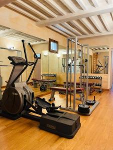 a gym with several exercise equipment in a room at Villa Val delle Vigne in Diaccialone