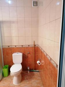 a bathroom with a toilet and a roll of toilet paper at Villa Delfin 4 in Bar
