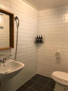 丽水市Grim Garden Guesthouse的带水槽和马桶的浴室