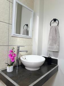 a bathroom with a white sink and a mirror at El Mirador A2 in Santa Rosa de Copán