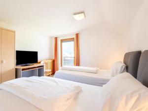 a hotel room with two beds and a television at Apartment in Tyrol near Ski Lift in Fügen +25 photos