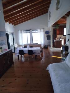 ein großer Raum mit einem Tisch und Stühlen in der Unterkunft VILA ELVA in Meganisi