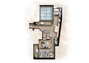 a rendering of a floor plan of a house at Quartier Libre Opera in Paris