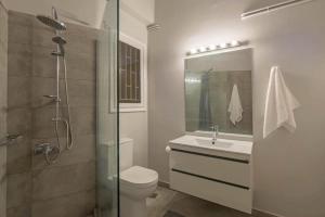 a bathroom with a shower and a toilet and a sink at Empyrean Apartment in Athens +20 photos